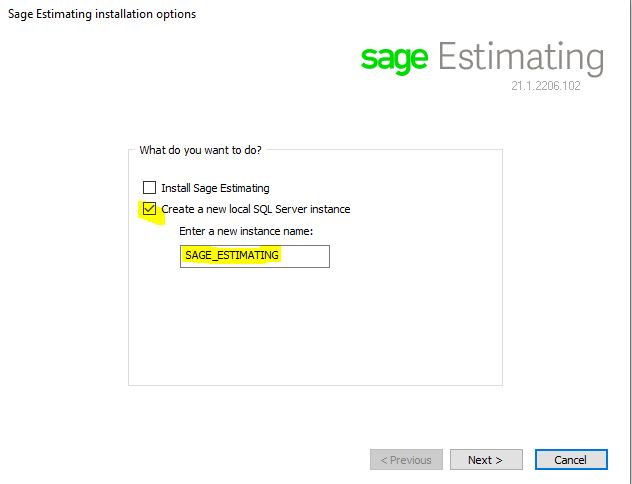 Sage Estimating Error Sage Install SQL Screenshot